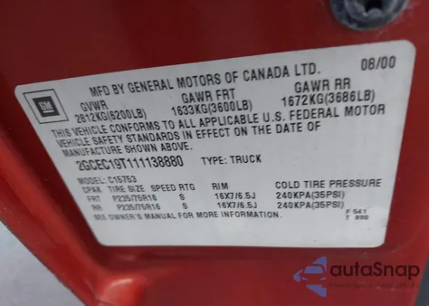 2001 Chevrolet Silverado 1500 Ls из США, поврежденный, VIN 2GCEC19T111138880